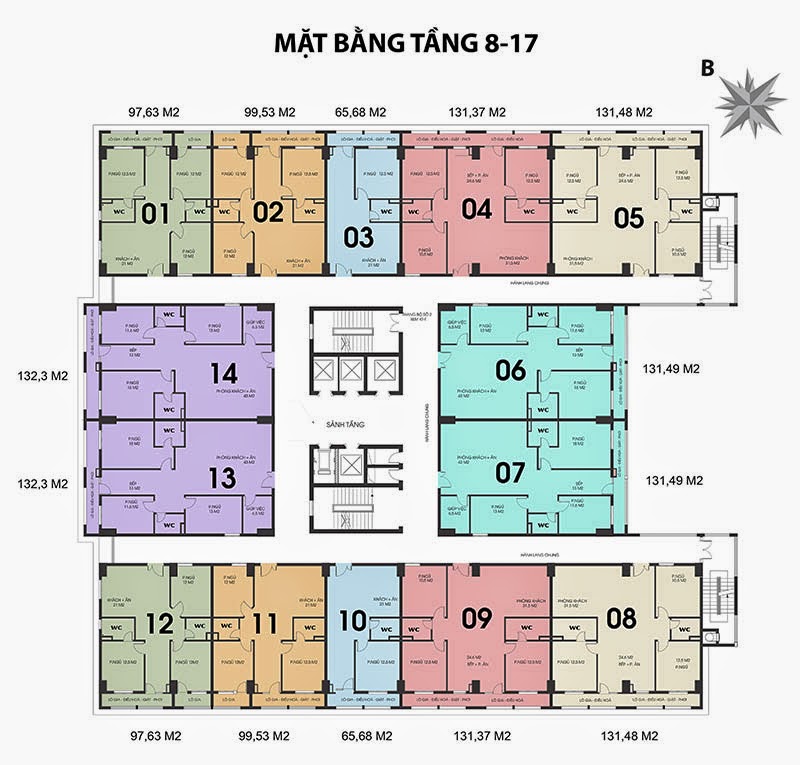 mặt bằng chung cư 187 tây sơn tầng 8-17