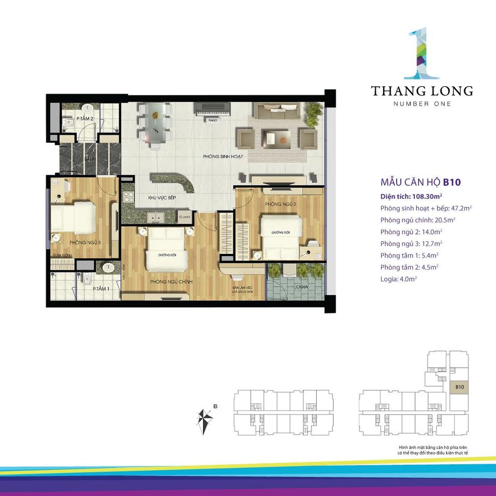 thiết kế căn hộ chung cư thăng long number one căn b10