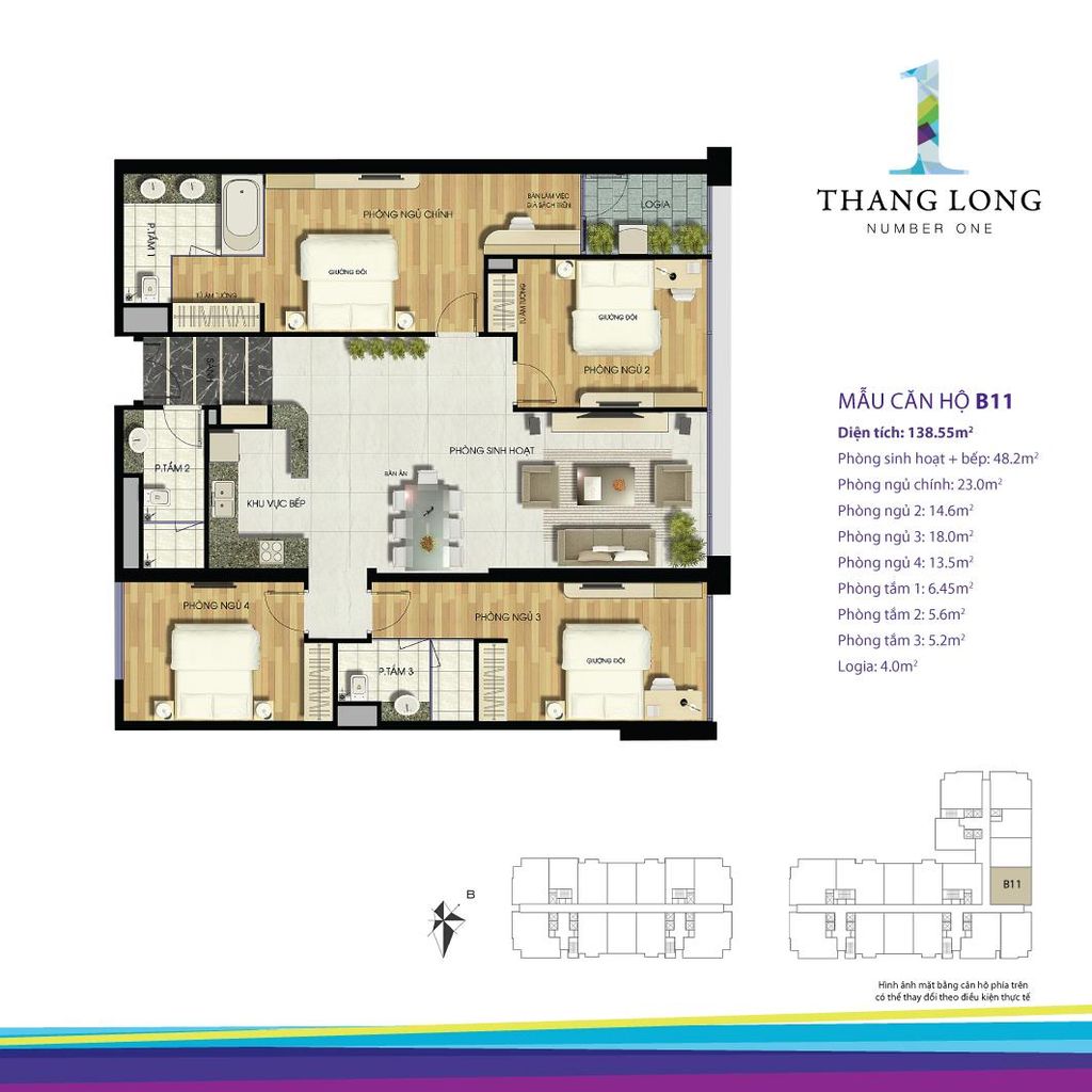 thiết kế căn hộ chung cư thăng long number one căn b11