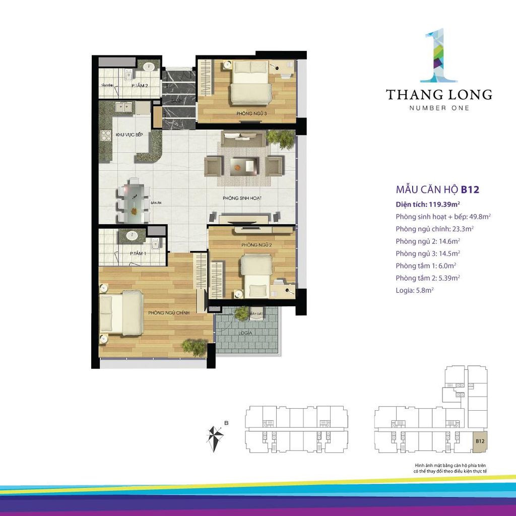 thiết kế căn hộ chung cư thăng long number one căn b12