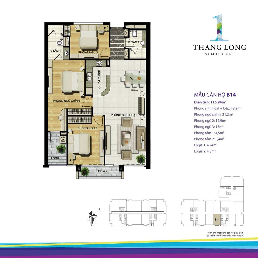 thiết kế căn hộ chung cư thăng long number one căn b14
