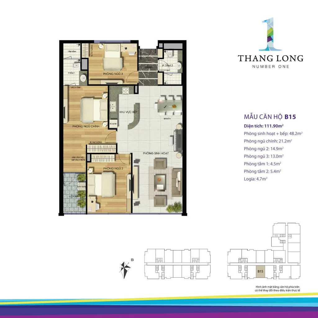 thiết kế căn hộ chung cư thăng long number one căn b15