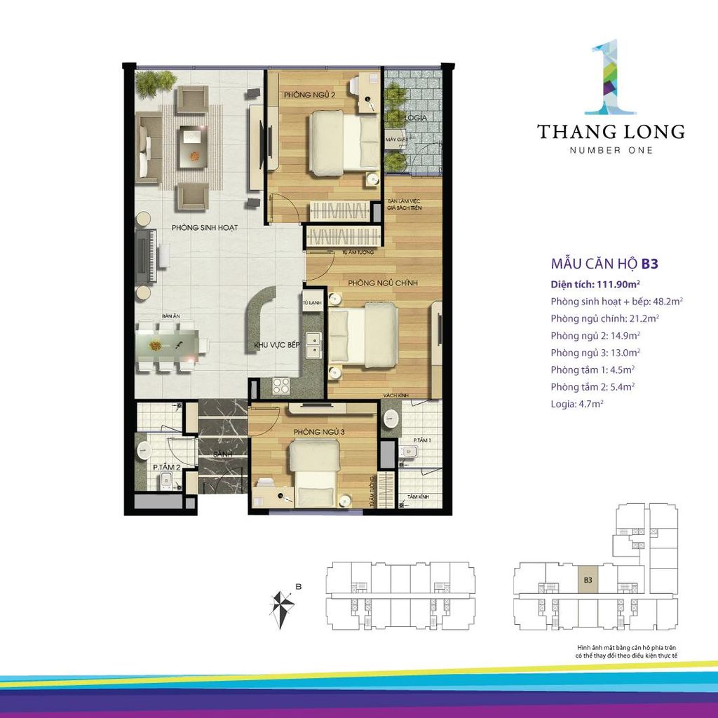 thiết kế căn hộ chung cư thăng long number one căn b3