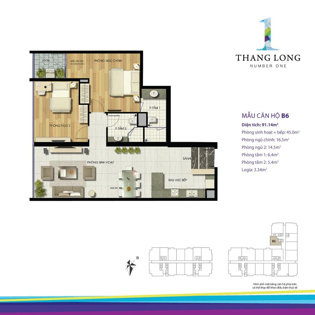 thiết kế căn hộ chung cư thăng long number one căn b6