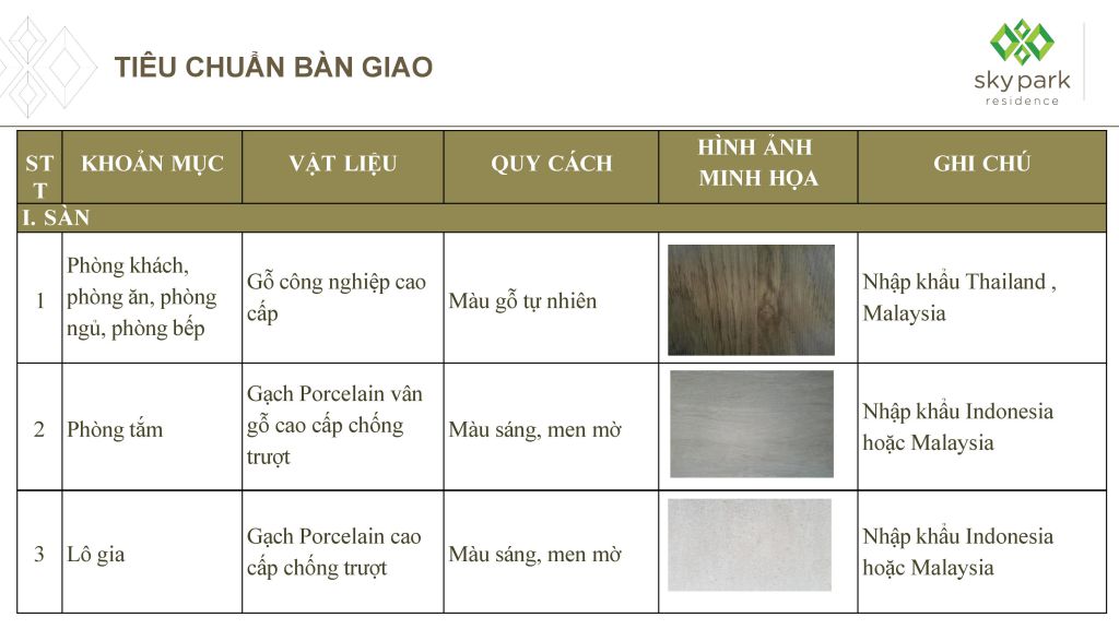 nội thất bàn giao chung cư sky park
