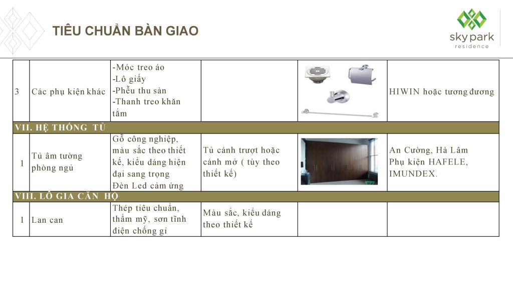 nội thất bàn giao chung cư sky park