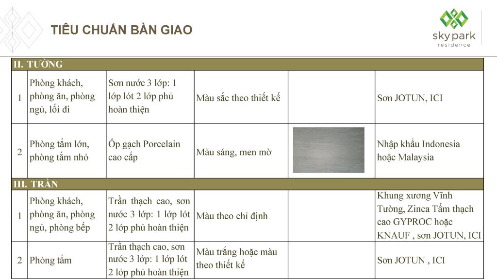 nội thất bàn giao chung cư sky park