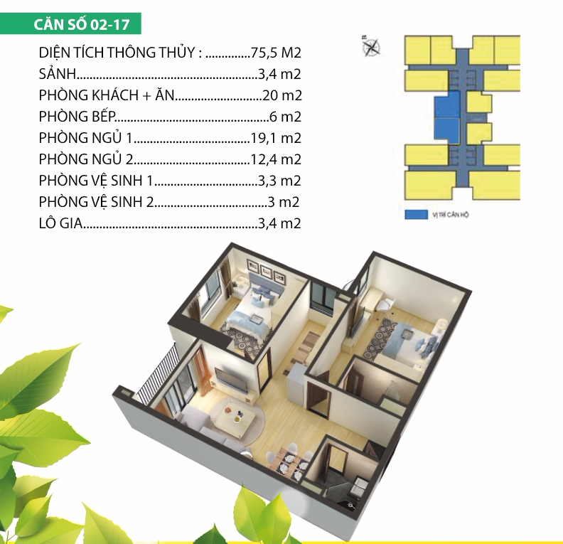 thiết kế chung cư housinco premium căn 2,17
