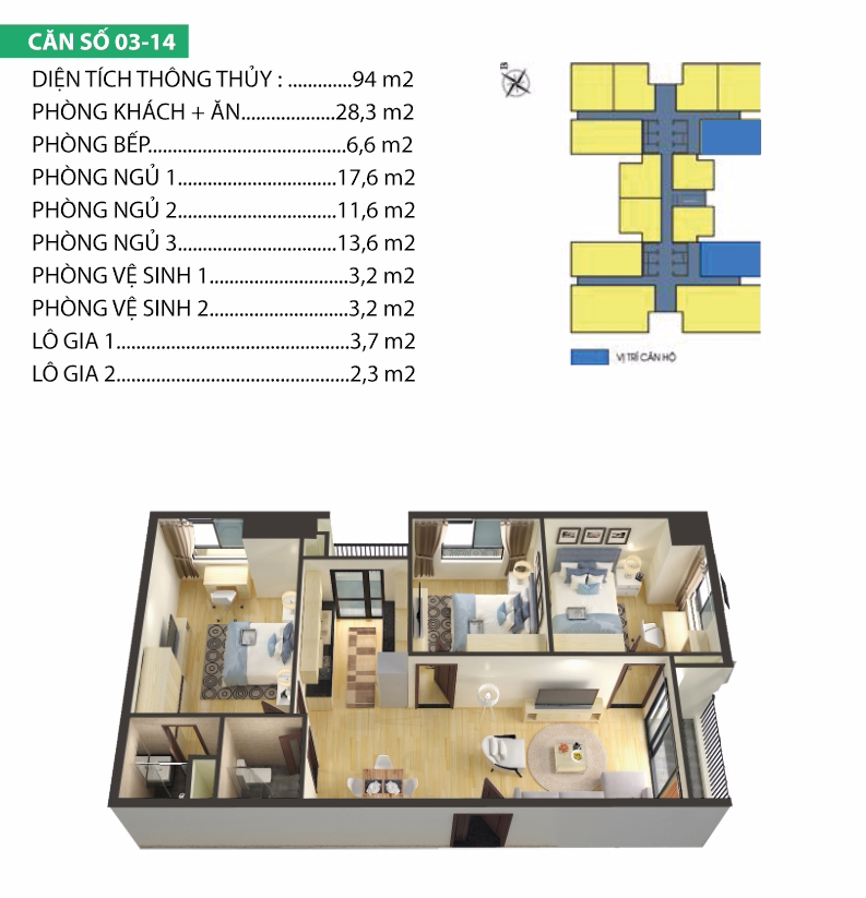 thiết kế chung cư housinco premium căn 3,14