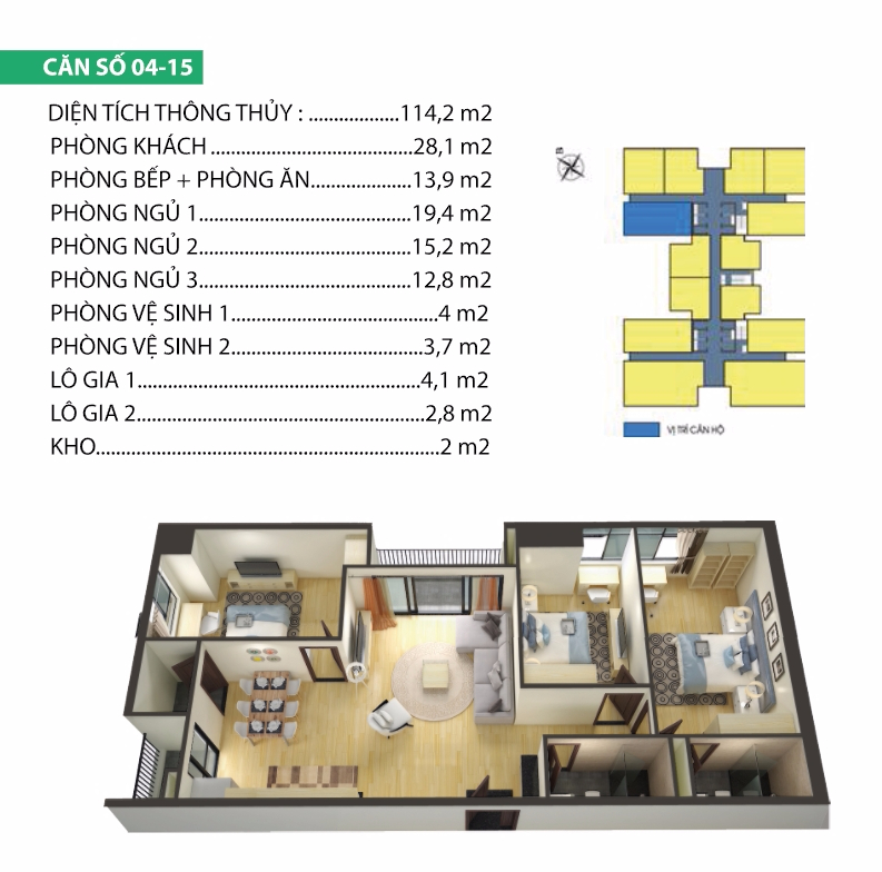 thiết kế chung cư housinco premium căn 4,15