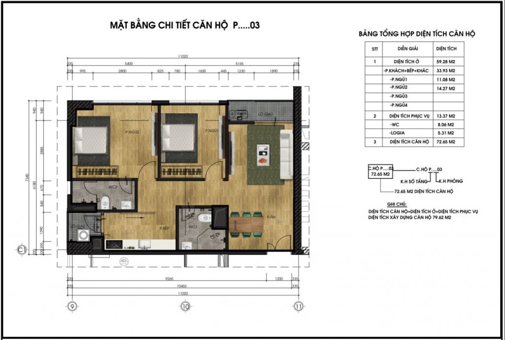 thiết kế chung cư ct6 lê đức thọ căn p3