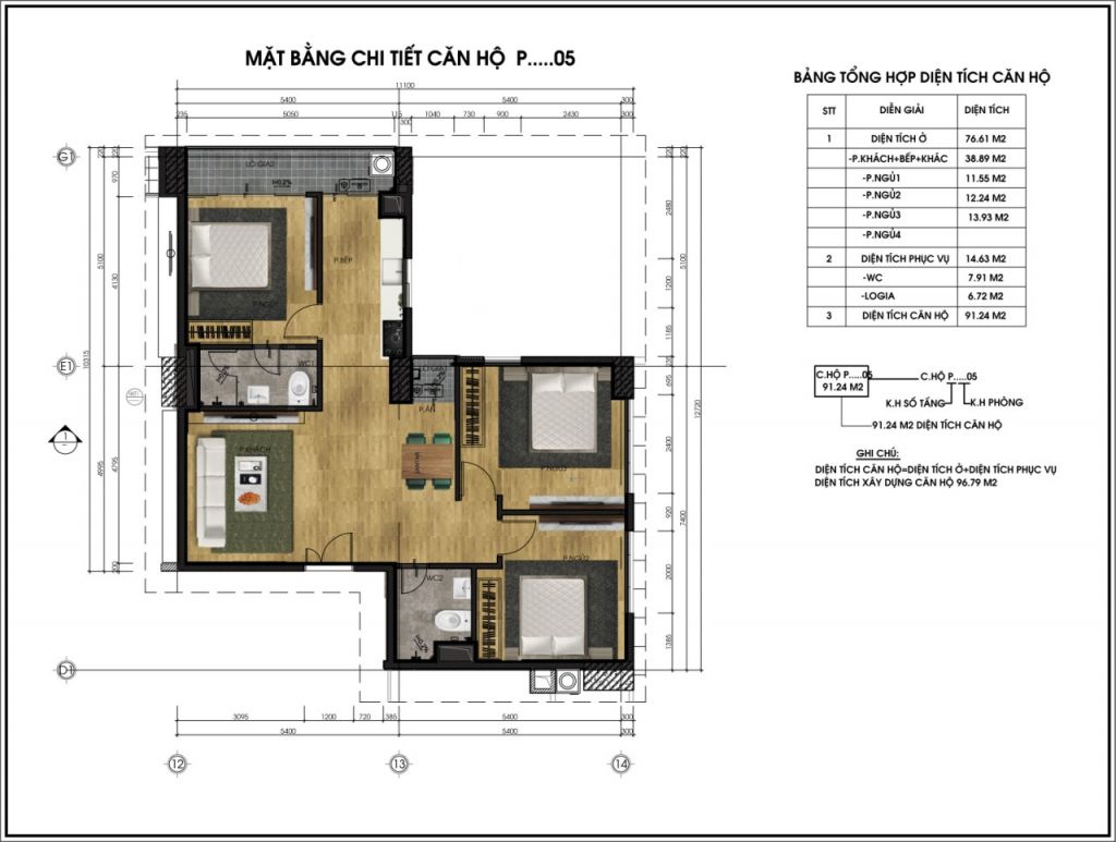 thiết kế chung cư ct6 lê đức thọ căn p5