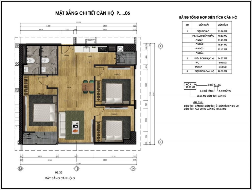 thiết kế chung cư ct6 lê đức thọ căn p6