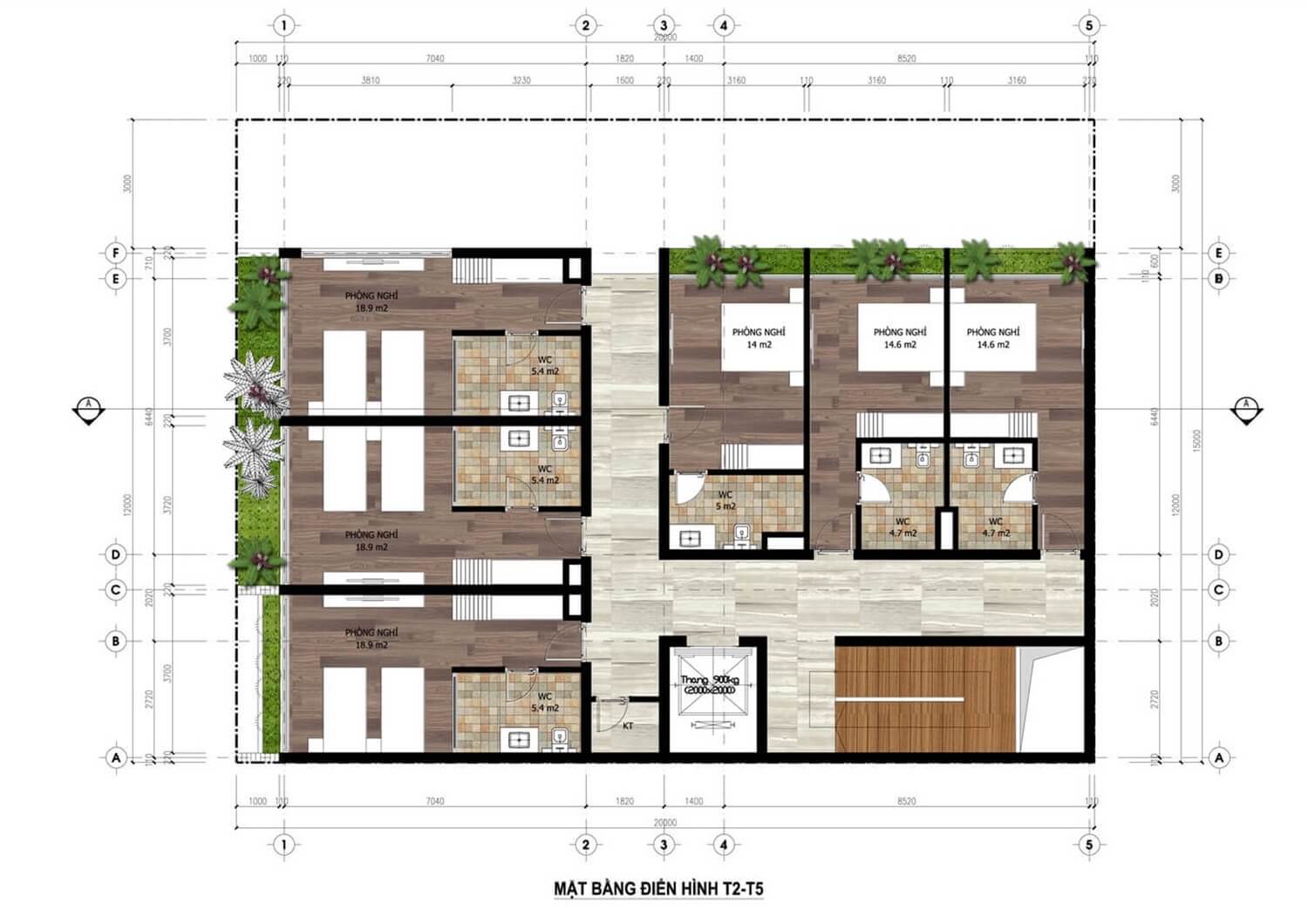 mặt bằng minihotel tầng 2-5