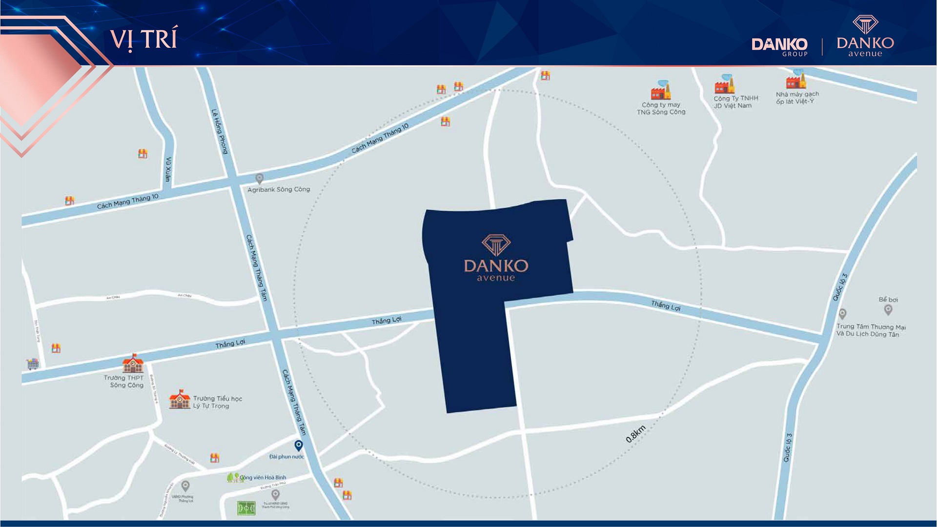 vị trí dự án danko avenue sông công