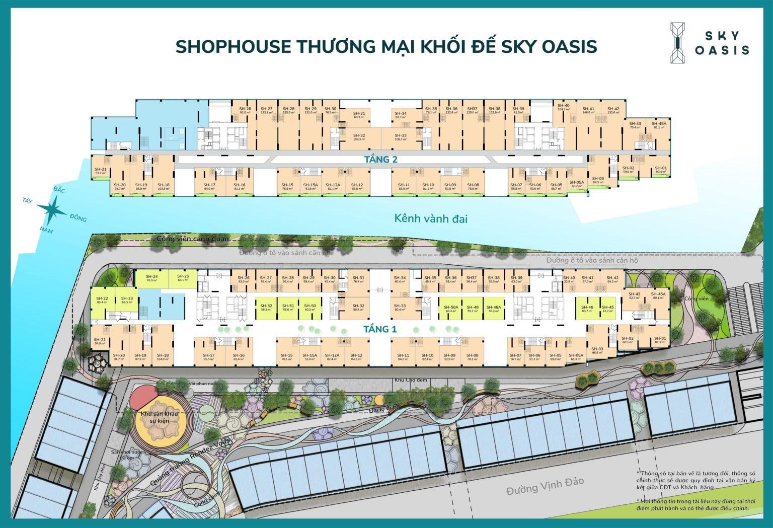mặt bằng shophouse sky oasis ecopark