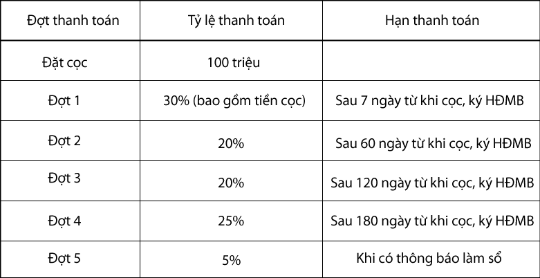 tiến độ thanh toán dự án
