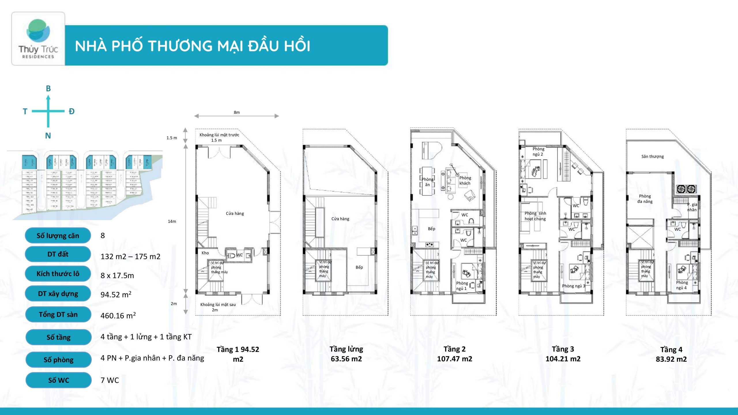 mặt bằng nhà phố thương mại đầu hồi