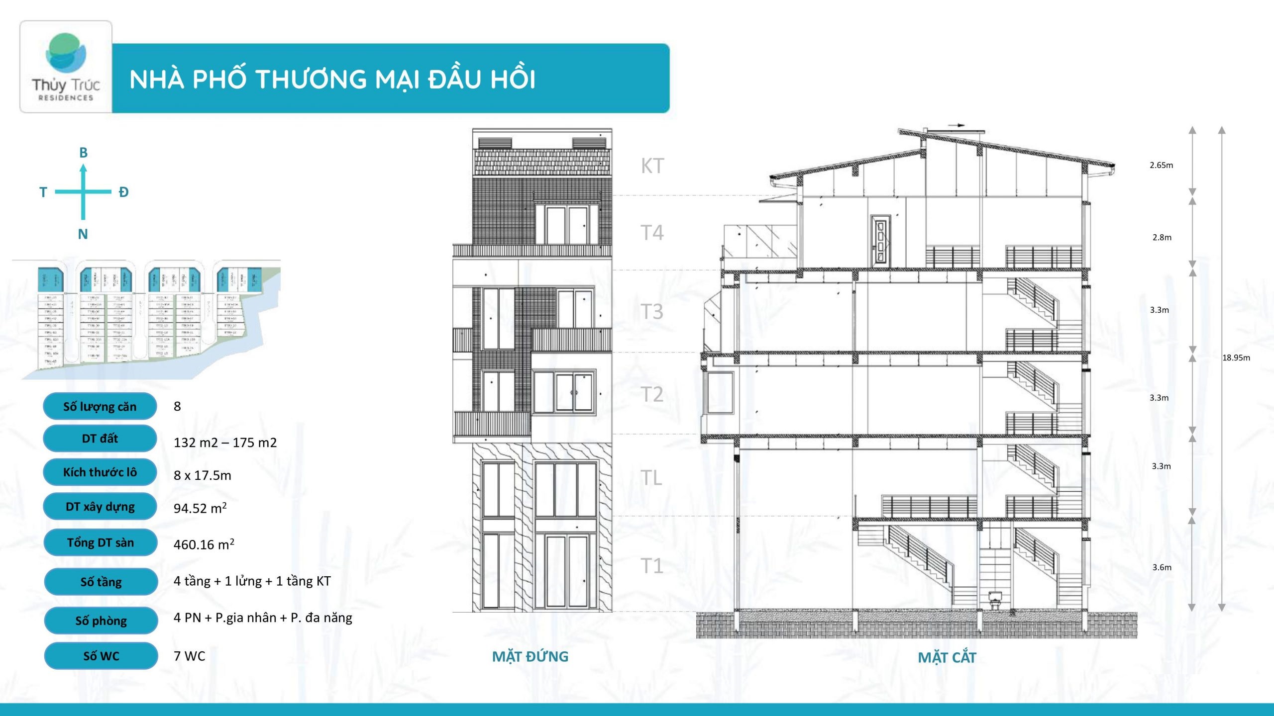 mặt bằng nhà phố thương mại đầu hồi