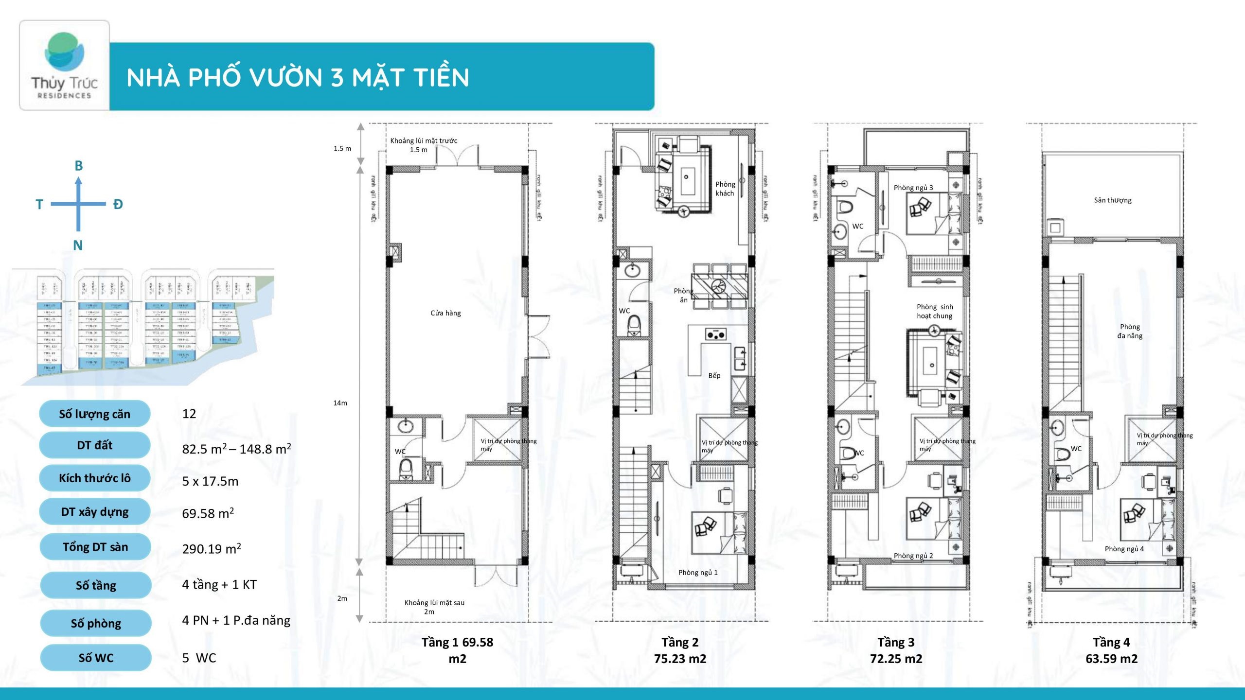 mặt bằng nhà phố vườn 3 mặt tiền