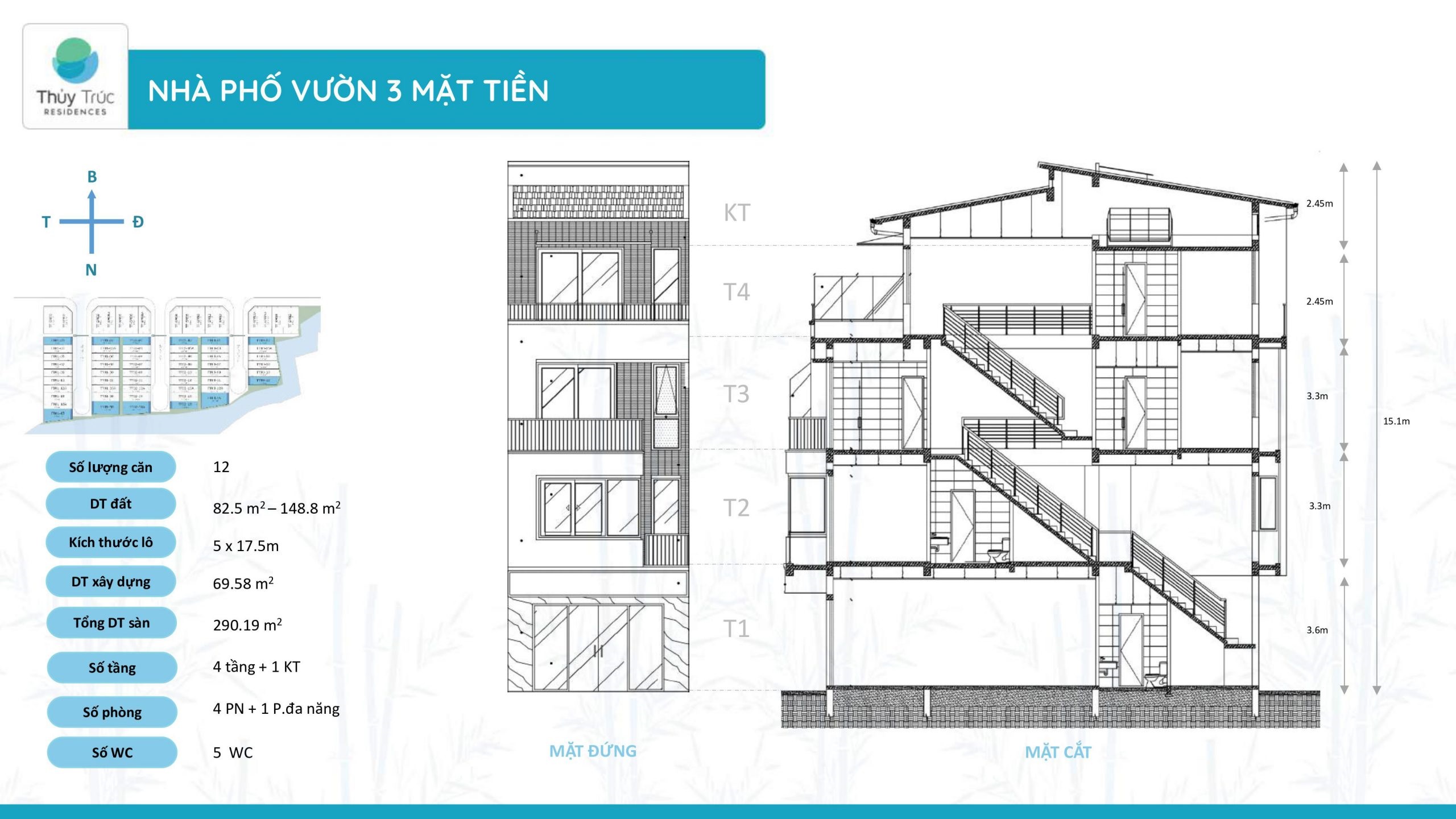 mặt bằng nhà phố vườn 3 mặt tiền