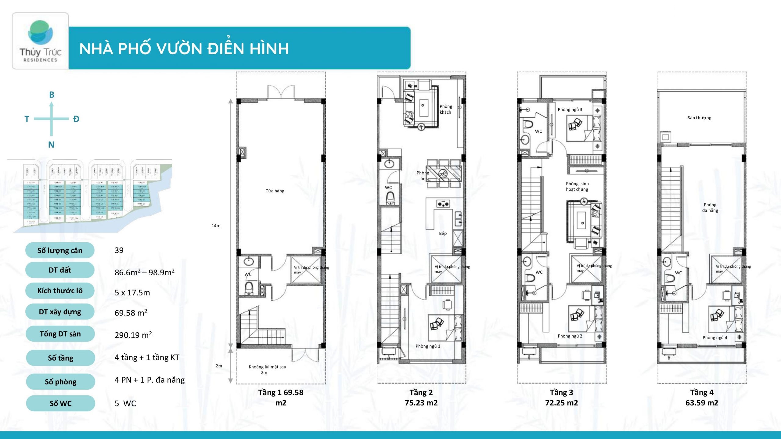 mặt bằng nhà phố vườn điển hình