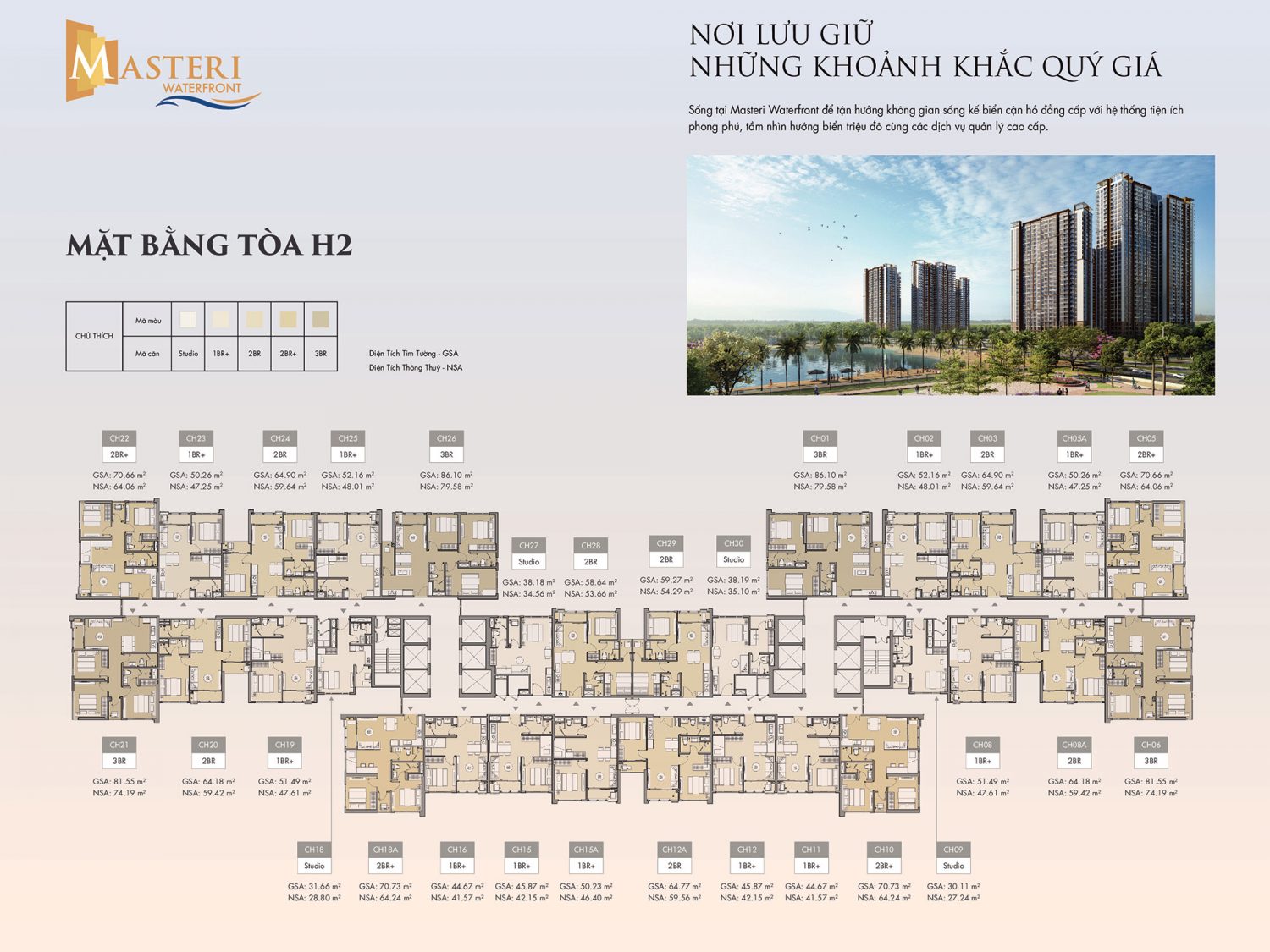 mặt bàng tòa h2 masteri waterfront