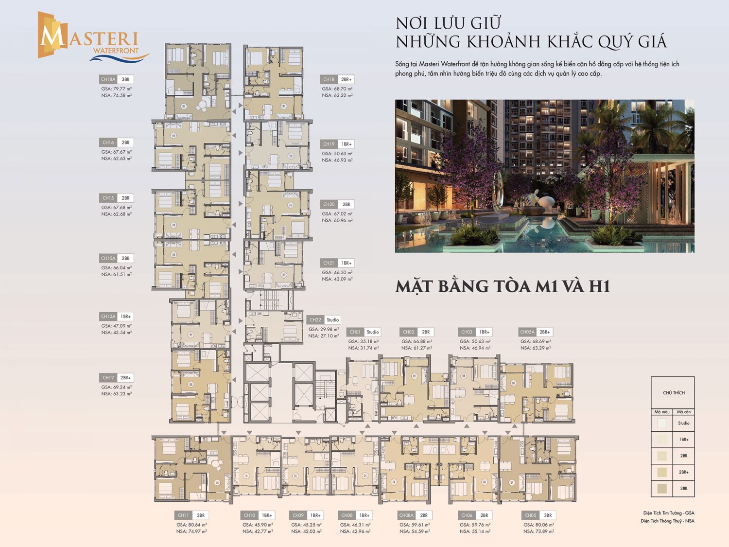 mặt bàng tòa m1 và h1 masteri waterfront