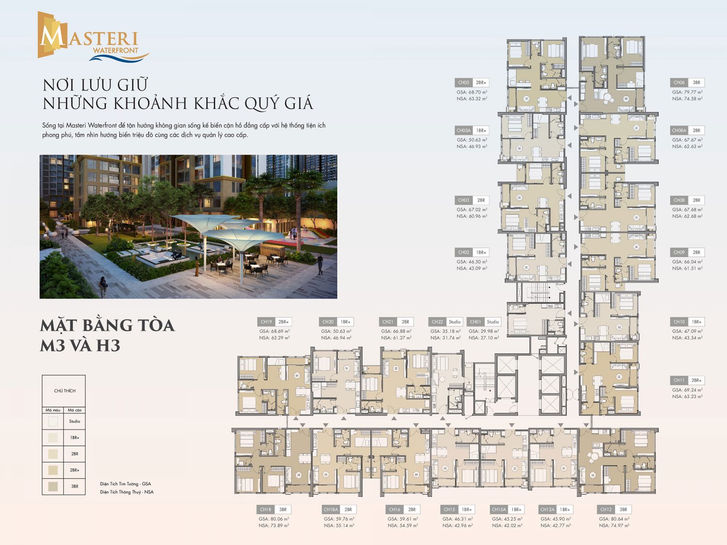 mặt bàng tòa m3 và h3 masteri waterfront