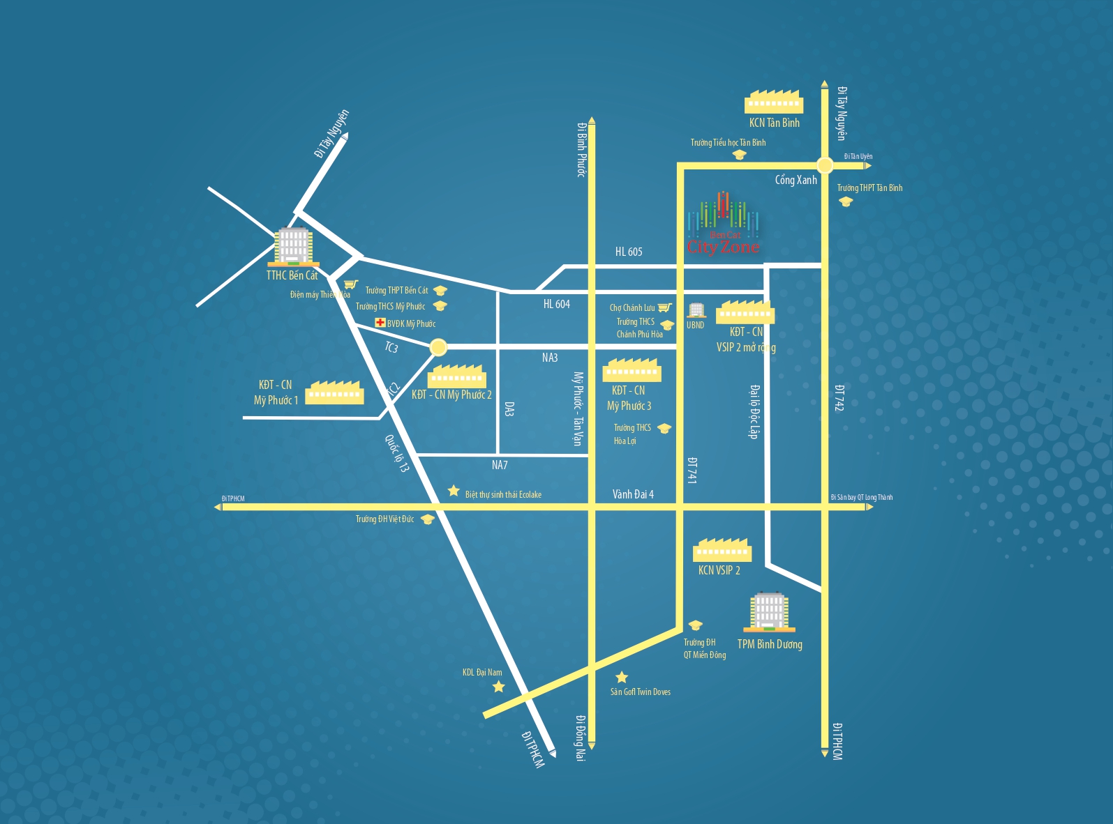 vị trí dự án bến cát city zone