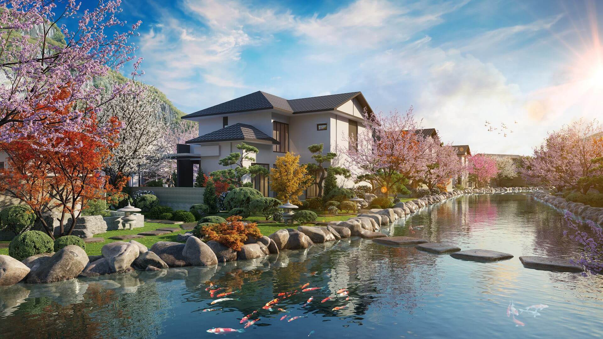 phối cảnh biệt thự sun onsen village quang hanh