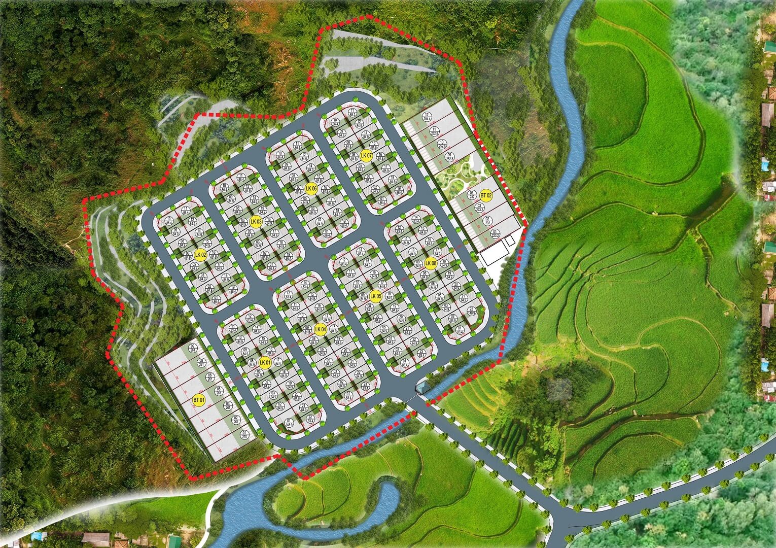 mặt bằng dự án hòa bình green valley