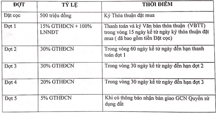 tiến độ thanh toán dự án