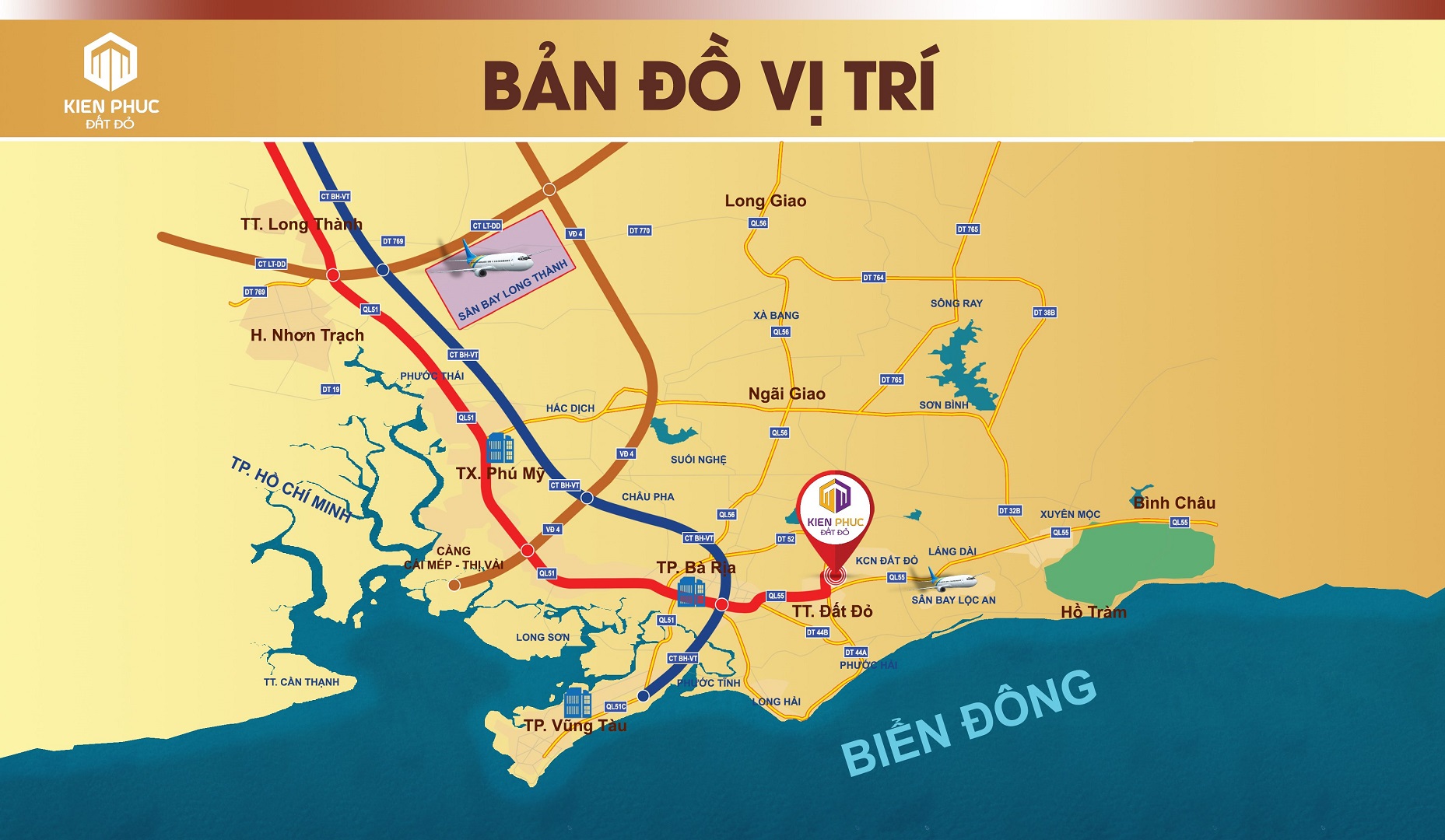 vị trí dự án hoàng kim central đất đỏ