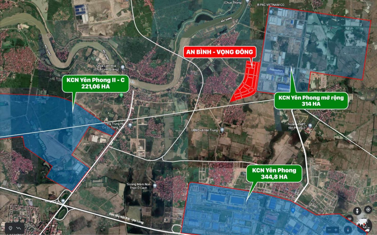 vị trí dự án an bình central park vọng động yên phong