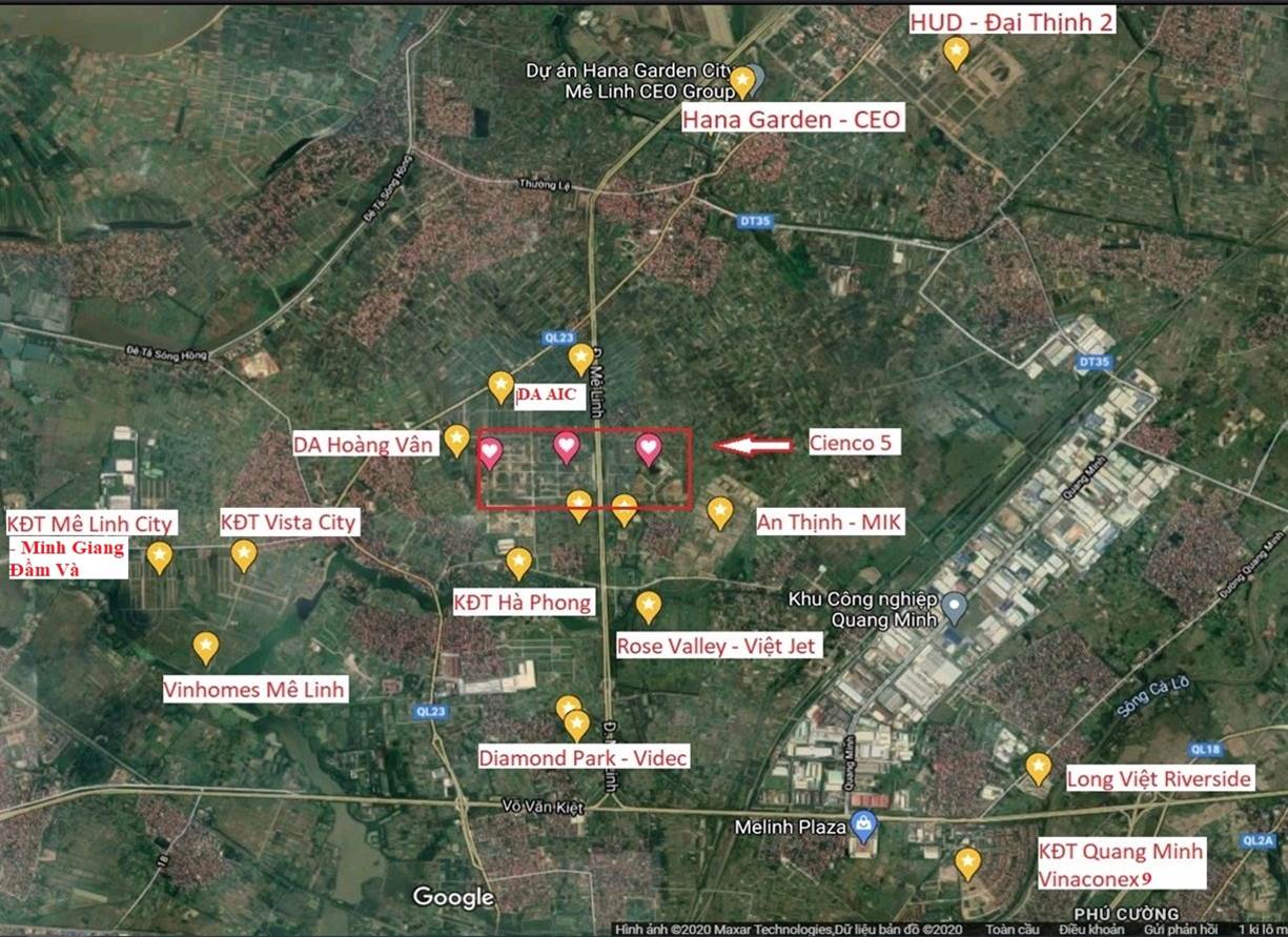vị trí dự án cienco 5 mê linh