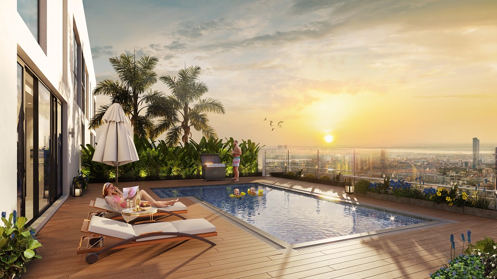 bể bơi căn hộ penthouse discovery skyline 302 cầu giấy 