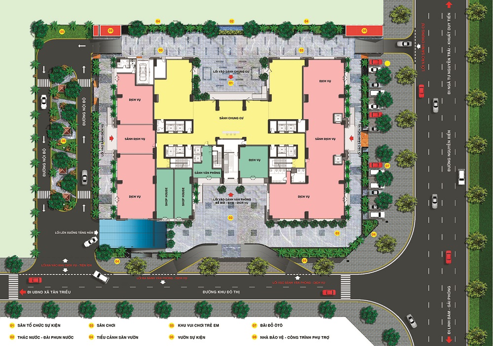 mặt bằng tổng thể dự án housinco premium nguyễn xiển