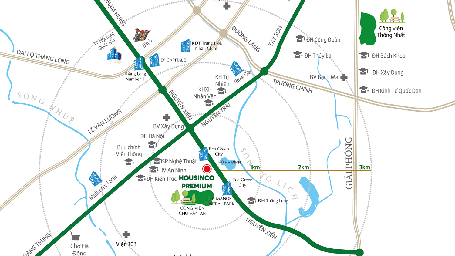 vị trí dự án housinco premium nguyễn xiển