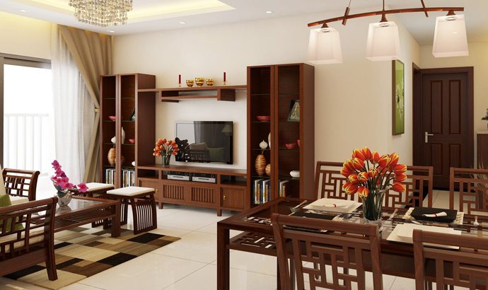 Bàn thờ treo tường đặt ở phía trên nơi để tivi