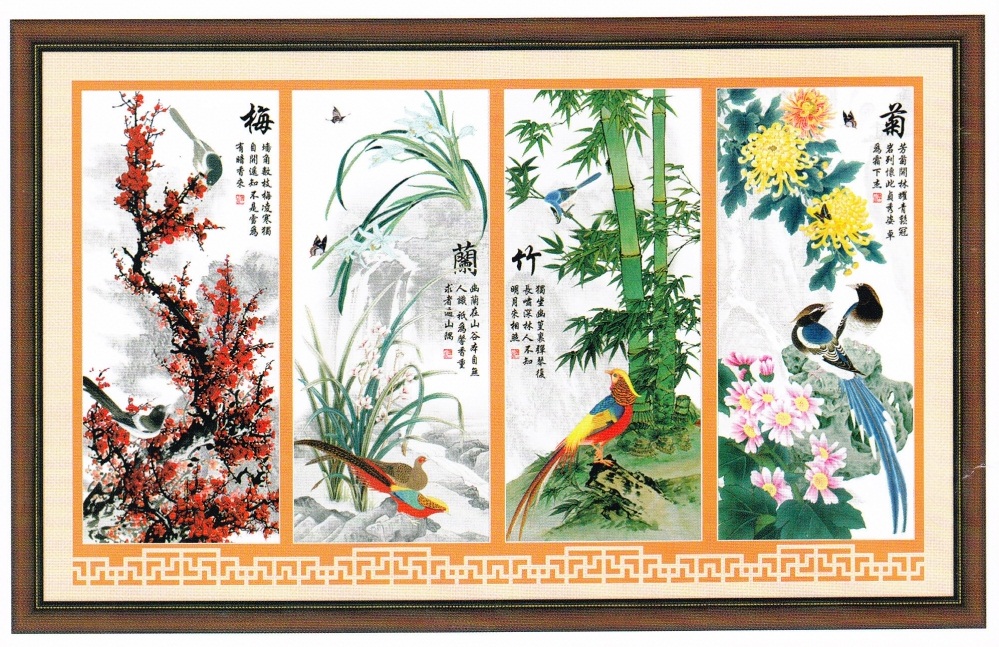 Bộ tranh thêu tứ quý Đào Lan Trúc Cúc