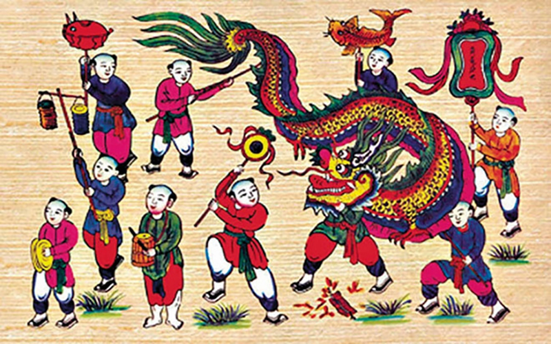 Tranh đông hồ Múa Lân
