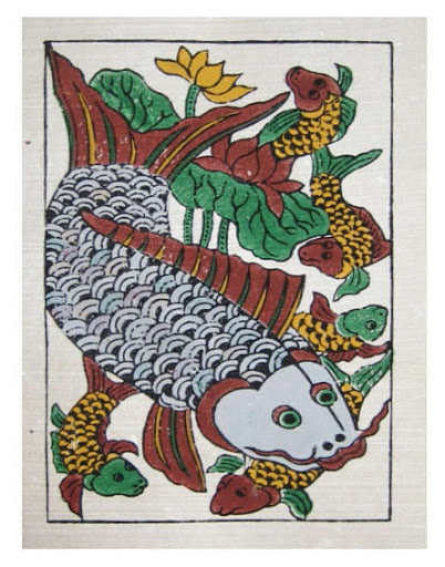 Tranh đông hồ Lý Ngư Vọng Nguyệt