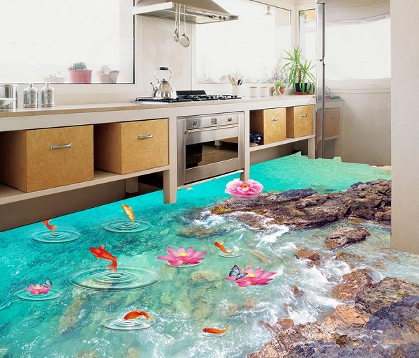 Mẫu gạch 3D lát nền phòng bếp