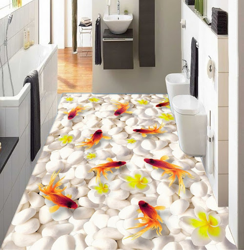 Mẫu gạch 3D với hồ cá