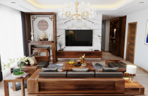 Thiết kế nội thất penthouse với gỗ óc chó