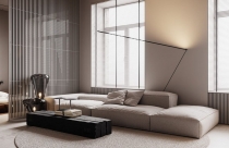 Căn hộ mở 83m2 với bức tường gạch tạo điểm nhấn