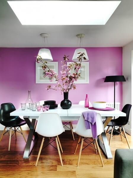 Sơn phòng ăn nhà bếp đẹp với tông màu tím huế đẹp lãng mạn