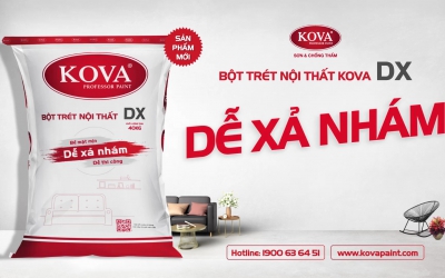 BỘT TRÉT NỘI THẤT KOVA DX - DỄ XẢ NHÁM, CƯỜNG ĐỘ BÁM DÍNH CAO