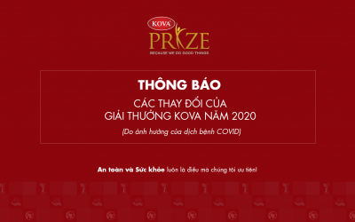 Thông báo về các thay đổi của Giải thưởng KOVA năm 2020 (Do ảnh hưởng của dịch bệnh COVID)